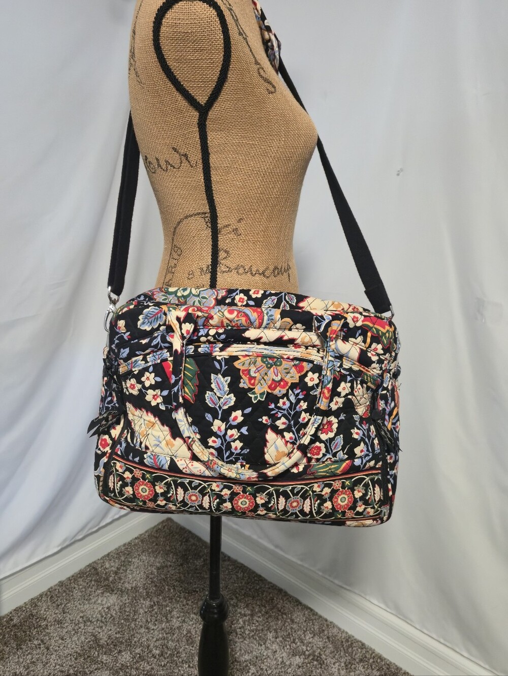 Vera Bradley Black Floral Quilted Shoulder Bag with Multicolor Print